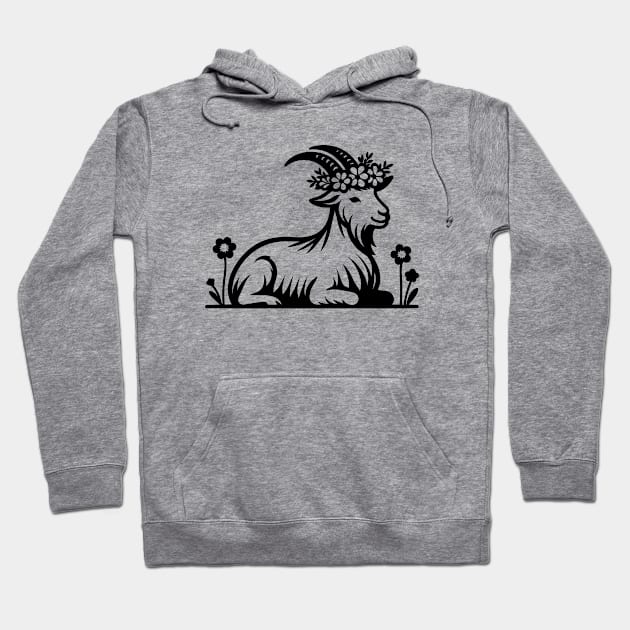 Goat Wearing a Flower Crown Hoodie by KayBee Gift Shop